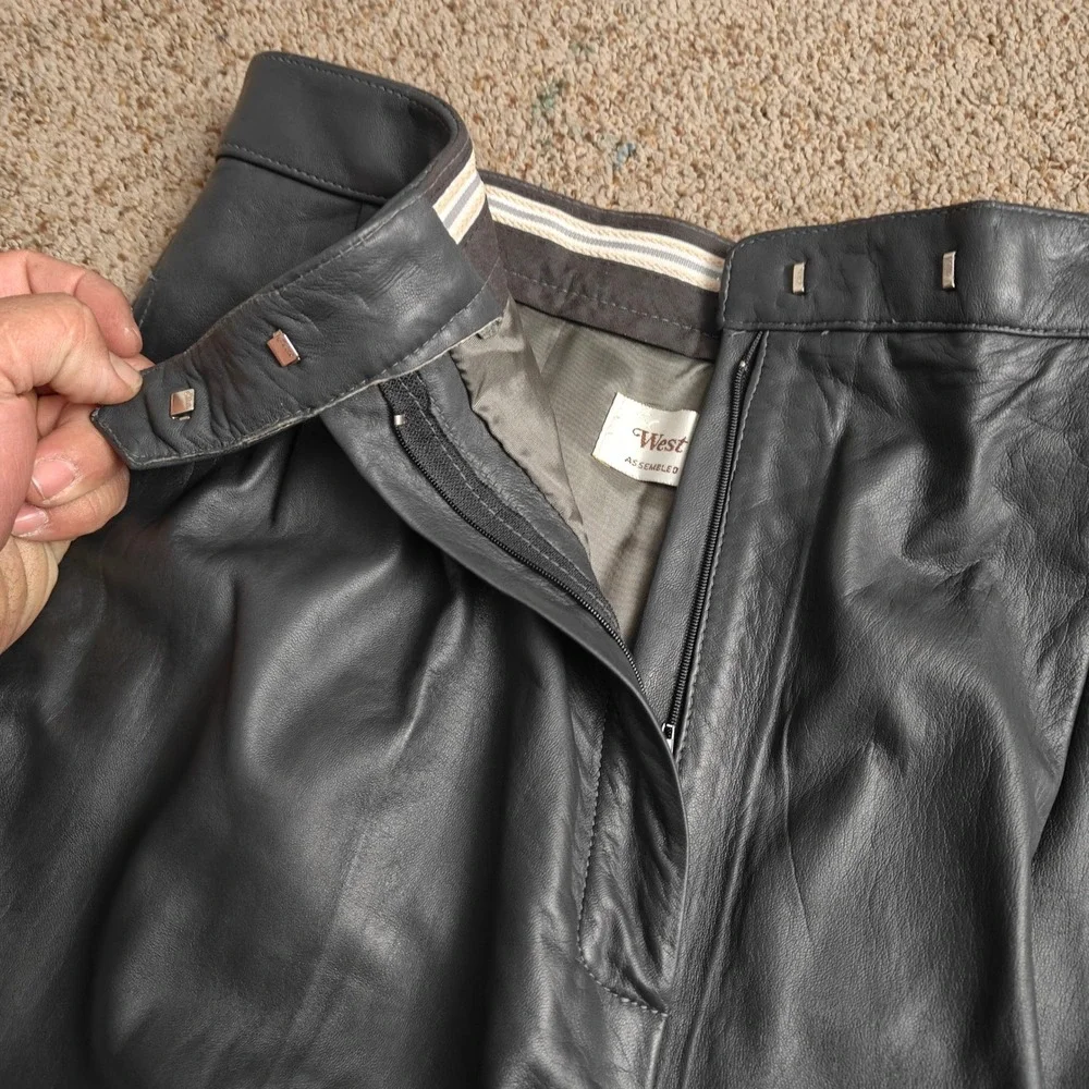 VTG West Bay Women Sz 14 Charcoal Gray Lamb Napa Leather‎ Pleated Trousers Pants